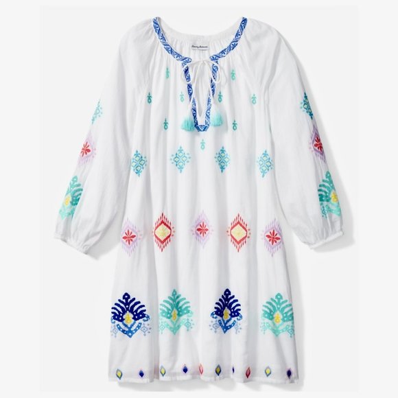 Tommy Bahama Dresses & Skirts - Tommy Bahama Watercolor Cotton-Voile Embroidered Split-Neck Dress